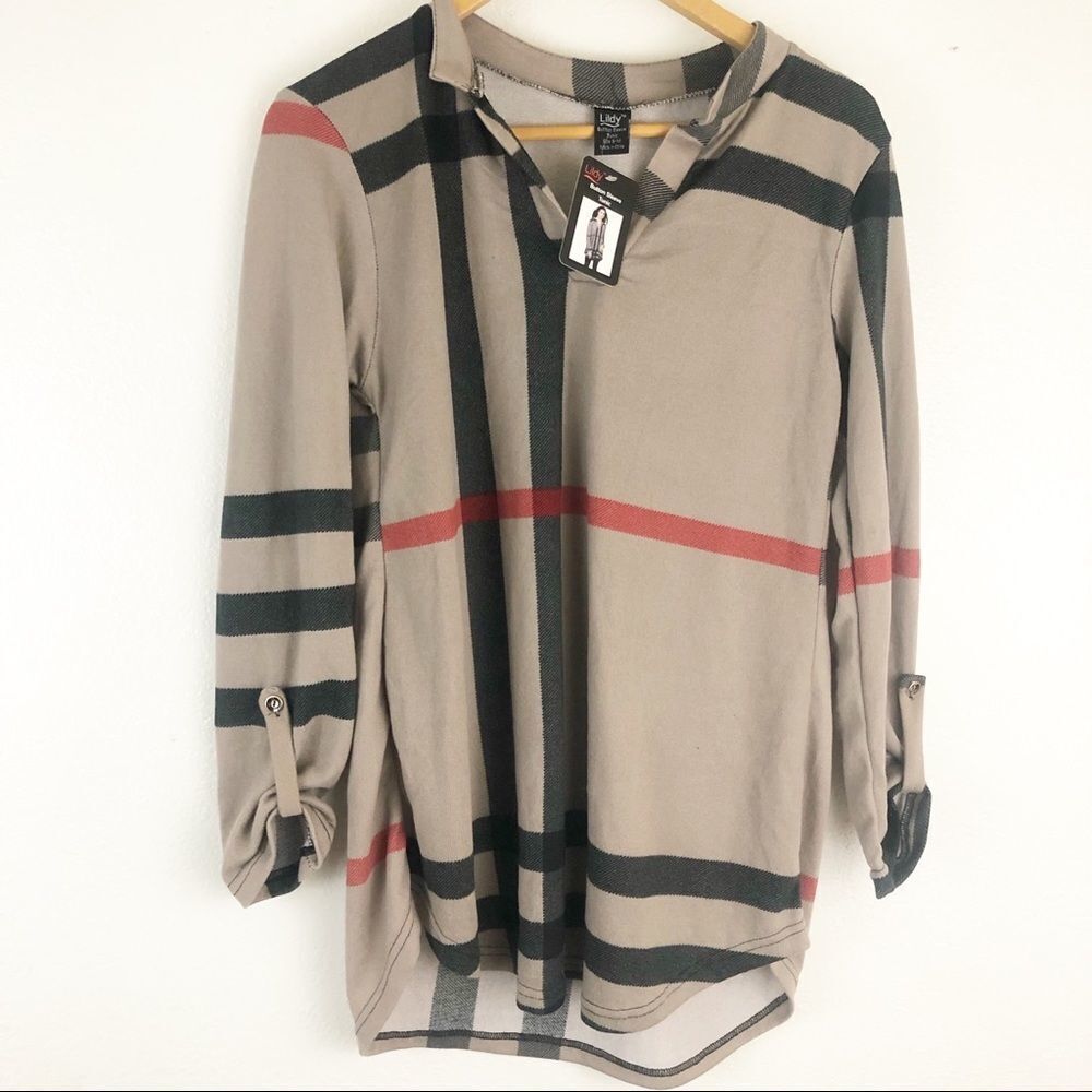 Lildy Plaid Button sleeve tunic size S-M. New with tags